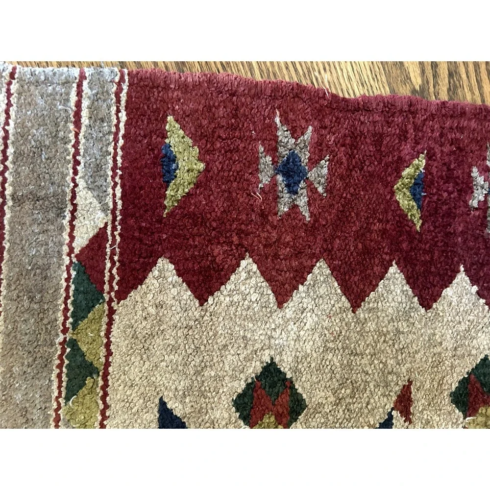 Vintage Soft Hand-Woven Geometric Tribal Pattern Rug 21x36 inches